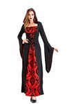 LATH.PIN Witch Costume Women - Cosplay Vampire Long Dress Halloween Carnival Oversized Long Sleeve Dress, Black-black, L