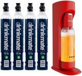 Drinkmate OmniFizz Sparkling Water and Soda Maker, Carbonates Any Drink Not Just Water, Fizzy Drink Maker, Water Carbonator, Sparkling Water Machine, x4 CO2 Cylinders Included, Royal Red