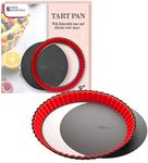 ISRAA ESSENTIALS Fluted Tart Pan 9 inch Removable Bottom-Round Oreo Tart Pan with Crust Shaper Ring-Nonstick Carbon Steel Tart Molds for Baking, Fruit Tart, Pies & Quiche Baking Dish