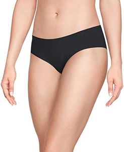 Under Armour Women's 3-Pack Pure Stretch No Show Hipster Underwear, All-Day Comfort & Ultra-Soft Fit, Black (001)/Black, Large