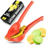 Zulay Metal 2-In-1 Lemon Squeezer Manual - Sturdy, Max Extraction Hand Juicer Lemon Squeezer Gets Every Last Drop - Easy to Clean Manual Citrus Juicer - Easy-to-Use Lemon Juicer Squeezer - Red/Yellow