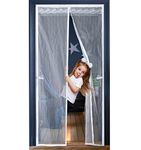 JOREAL Fly Screen for Doors 120X200cm, Anti Mosquito Polyester Mesh Screen Door with Full Frame Magic Tape and Powerful Magnets, Magnetic Fly Insect Screen Door with Lace（White）