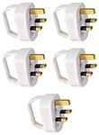 Easy Pull Mains Plug Top 13A Amp White Fused with a handle - arthritis / disability / weak grip / elderly - x5 pack of five