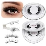 QUEWEL Magnetic Eyelashes Natural Look, 2pairs Magnetic Lashes without Eyeliner, Reusable Magnetic Eyelashes kit Magnetic Half Lashes with Applicator, Eyelashes Magnetic Easy to Use(Mag-Style A)