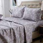 FADFAY Sheet Set Full Farmhouse Bedding Shabby Floral Vintage Gray Bedding 100% Cotton Super Soft Hypoallergenic Grey and White Deep Pocket Fitted Sheet 4-Pieces Full Size