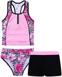 TiaoBug Kids Girls 3Pcs Swimsuit Floral PrintCami Tank Tops with Bottoms Shorts Swimwear Quick Dry Bathing Suit Pink A 6 Years