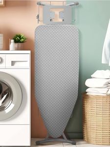 EASI Ironing Board Full Size 48" x 18" with Iron Rest, 7 Height Options 27" to 37", Foldable Iron Board with Removable Covers, Thick Padding and Heavy-Duty Steel Legs, Gray Checkered