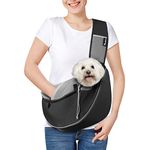 Pawaboo Dog Sling Carrier, Dog Papoose with Zipper Touch Pocket, Hand Free Breathable Mesh Puppy Carrier, Crossbody Satchel Dog Purse with Adjustable Strap for Outdoor Travel, Black, Large