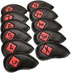 F Fityle 11Pieces Waterproof Leather Golf Iron Head Covers Set Club Headcover with Number Applique for Easy Recognition Sticker Closure Protection Accessory - Black+Red