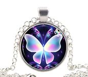 Pink Blue Butterfly Necklace Pendant, Cute Gifts For Girls, Silver Jewellery