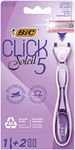 Bic Click 5 Soleil Refillable Women's Razor, 40% Recycled Plastic Handle with Rubber Grip, 2 x 3-Blade Refills - Box of 1+2, Purple