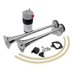 KATSU Car Horn, 12V 115db Air Horn, Super Loud Chrome Double Trumpet Electric Truck Horn Kit with Compressor for Cars Trucks Trains Lorrys Vehicles Boats 990762