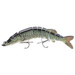 U-K 5 Inches/12.5 cm 20 G Realistic Multi-Articulated Fishing Lure 9-Segment Pike Maskinonge Swimbait Crankbait Hard Fish Lures with Two Triple Hooks Environmentally Friendly & Durable