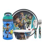 Zak Designs Toy story 4 Dinnerware Set Includes Plate, Bowl, Water Bottle, and Utensil Tableware, Made of Durable Material and Perfect for Kids (Woody and Buzz Lightyear, 5 Piece set, BPA Free)