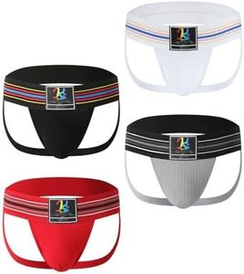 KAREN SPACE Mens Jock Strap Athletic Supporter Jockstraps Underwear for Male Wide Waistband Design,1968SD-Black/Red/White/Grey(4-Pack),X-Large