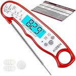 KIZEN Digital Meat Thermometer with Probe - Instant Read Food Thermometer for Cooking, Grilling, BBQ, Baking, Liquids, Candy, Deep Frying, and More - Red/White