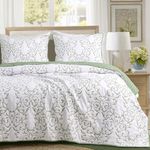 mixinni Quilt King Size Reversible 3-Piece Light Green Embroidery Pattern Elegant King Size Bedspread Coverlet Set, (1 Quilt,2 Pillow Shams)