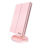 WEILY Lighted Vanity Makeup Mirror 1x/2x/3x Magnification Trifold with 36 LED Lights Touch Screen and USB charging, 180 Degree Adjustable Stand for Countertop Cosmetic Makeup Mirror(Pink)