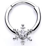 Body Candy Womens 16G Steel Septum Clear Winter Snowflake Daith Tragus Nose Ring Cartilage Clicker 3/8”