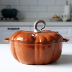 Soup Casserole,enameled Cast Iron Saucepan Creative Pumpkin Shape Non Stick Modern Soup Pot with Creative Lid Open Fire Gas Safe-Orange 3l