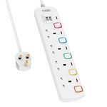 4M 4 Way Extension lead with USB Slots, Mscien Extension Lead with Individual Switches, White Wall Mountable Plug Extension Cord