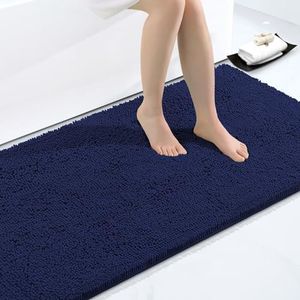 Smiry Luxury Chenille Bathroom Rugs 44x24, Extra Soft and Absorbent Shaggy Bath Mat, Machine Washable, Non-Slip Plush Carpet Runner for Tub, Shower, and Floor, Home Decor Accessories, Navy Blue