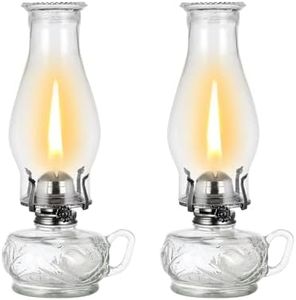 DNRVK 2 Pack Rustic Large Oil Lamp with Handle Vintage Glass Kerosene Lamp Antique Oil Lamps for Indoor Use Emergency Lighting Hurricane Lamp Black Chamber Oil Lantern 12.6" Height