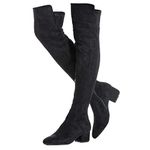 Mtzyoa Thigh High Block Heel Boot Women Pointed Toe Stretch Over The Knee Boots, Black/2 in Low Heel, 8