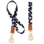 Vicloon Neck Lanyard Wristlet Strap, Print Lanyard Neck Strap Keychain ID Lanyard Neck Leather Lanyard with 4 Metal Key Rings for ID Badge Holder Keys Phone (Daisy)