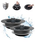 Hibbent 2 Pack 3 in 1 Kitchen Sink Drain Strainer and Stopper Combo, Stainless Steel Metal Pop Up Sink Stopper, Anti-Clogging Basket Strainer with Handle for US Standard 3-1/2 Inch Drain, Black