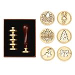 Christmas Wax Seal Stamp Kit, 6 Pieces Xmas Theme Design Tree Deer Bowknot Wax Stamp Brass Heads with 1 Wooden Hilt