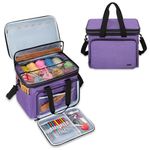 Teamoy Knitting Bag,Large Yarn Storage Tote Bag with a Cover, Inner Divider (Sewn to Bottom) for Yarn and Unfinished Project,Purple