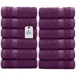 Dan River 100% Cotton Face Towels 12 Pack - Premium Quality Washcloths Highly Absorbent Towels for Bathroom, Spa, Gym - Quick Dry Essential for Daily Use 12x12 in, 600 GSM – Purple Passion