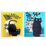 EKOH Eco-Friendly Kitchen Cleaning Cloths, Swedish Dishcloths 2 Pack Happy Black Cats, Eco Sponge Cloth for Cleaning, Zero Waste Dish Cloth, Plastic Free Surface Wipes, Paper Towel Alternative