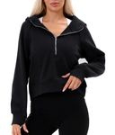Double Couple Womens Half Zip Up Hoodies Long Sleeve, Black, Large
