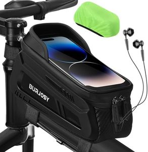Burjosy Bike Phone Front Frame Bag, Waterproof Bike Phone Holder Bag with TPU Touch-Screen & Sun-Visor, Bike Bag Accessories Compatible Phone Under 7”