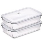 Igluu Meal Prep - Glass Lasagne Dish with Airtight Snap Lock Lid - Large Rectangular Oven-Safe Baking Dish - BPA-Free, Microwavable, Freezer and Dishwasher-safe Ovenware 2.2L (Cook n Freeze) Set of 2