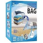 20 Pack Vacuum Storage Bags, Space Saver Bags (4 Jumbo+4 Large+4 Medium+4 Small + 4 Minor works) with Hand Pump, Vacuum Seal Bags for Clothing, Comforters, Pillows, Towel, Blanket Storage, Bedding