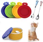 Proxima Direct Pet canned Food Lid,4 Pcs Silicone Pet Can Covers & 2 Pcs Pet Spoons,Cute Spoon for Dog and Cat, One Meet Three Sizes