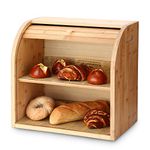 G.a HOMEFAVOR Bamboo Bread Bin, 2-Layer Bamboo Bread Bin, Roll-Top Bread Box with Removable Layer, Self Assembly