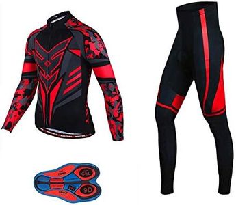 Men Cycling Jersey Set Long Sleeve Pro Cycling Clothes Riding Quick Dry Jacket + Cycling Bib with 9D Pad - Bike Clothing Kit