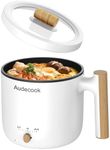 Audecook Electric Hot Pot, 1.8L Portable Non-Stick Mini Multi Cooker, Shabu Hot Pot, Rapid Ramen Cooker with Dual Power Control, Electric Skillet for Noodles/Pasta/Egg/Soup/Oatmeal/Steak (White)