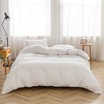 Face Two Face Bedding Duvet Cover Set 100% Washed Cotton Duvet Cover Linen Like Textured Breathable Durable Soft Comfy (Full, White)