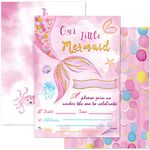 WERNNSAI Watercolor Mermaid Birthday Party Invitations for Girls - 20 Pack Sea Mermaid Theme Party Decorations Supplies 5" X 7" Blank Baby Shower Invites Card with Envelopes for Kids