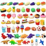 UBANTE Japanese Erasers Food Cake Dessert Vegetable Dinosaur Balls Bulk Kids Pencil Erasers for Classroom Rewards, Party Favors Stocking Stuffers for Kids Carnivals Gift and School Supplies - 55 Pack (55 Pcs)