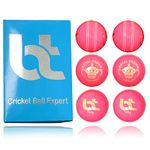 BT Pink Cricket Ball - Pack of 6 Genuine Leather Cricket Balls for Day or Night International Standard Cricket and Practice | Bat-Friendly Hard Cricket Ball Made from Sustainable Sources | 156g