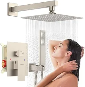 EMBATHER Shower System, Shower Faucets Sets Complete High Pressure 10'' Shower Head With Handheld For Bathtroom, California Certified, Brushed Nickel (Contain Brass Valve & Trim Kit)