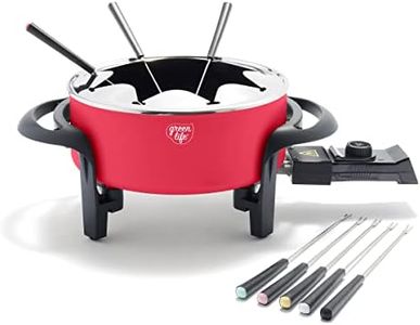 GreenLife 14 Cup Electric Fondue Maker Pot Set For Cheese, Chocolate, and Meat, 8 Color Coded Forks, Healthy Ceramic Nonstick, Adjustable Temperature Control, PFAS-Free, Red