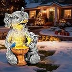 GIGALUMI Solar Garden Statues Loving Elephant Figurine Lights for Outdoor, Yard, Garden Decor Unique Housewarming Gifts for Mom, Women