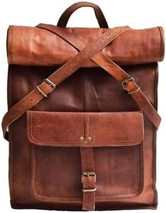 23" Brown Leather Backpack Vintage Rucksack Laptop Bag Water Resistant Roll Top College Bookbag Comfortable Lightweight Travel Hiking/picnic For Men